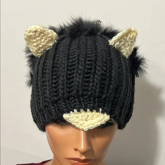 Black and Cream Knit Beanie with Ears s-l400.jpg main image 2